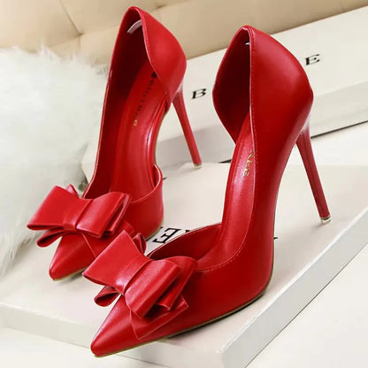 Bow Pointed-Toe 10.5CM Stiletto Pumps - Women's Classic Party Heels Handbags The