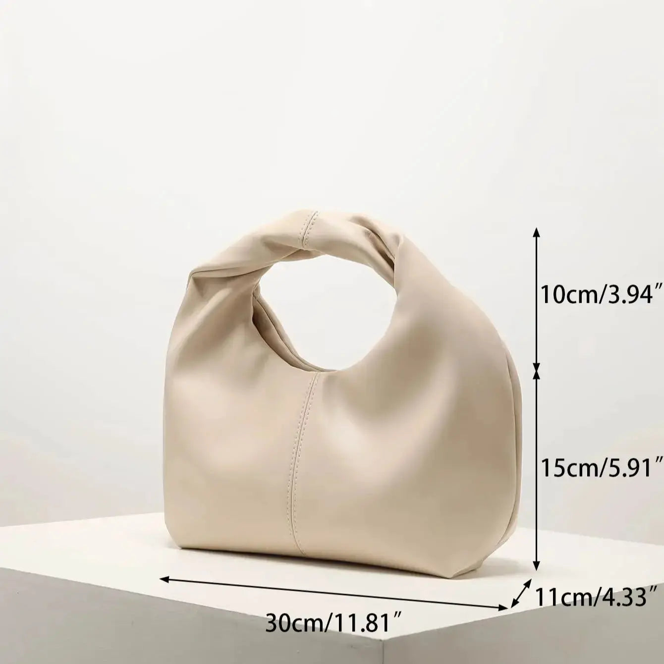 Twist-Handle Square Clutch Bag - Women's Ruched PU Top-Handle Shoulder Bag Handbags The