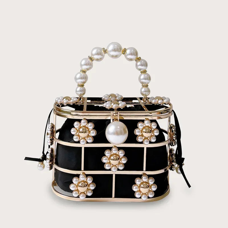 Pearl Accent Evening Clutch - Women's Elegant Handbag for Weddings & Parties Handbags The