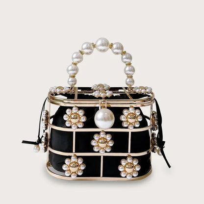 Pearl Accent Evening Clutch - Women's Elegant Handbag for Weddings & Parties Handbags The