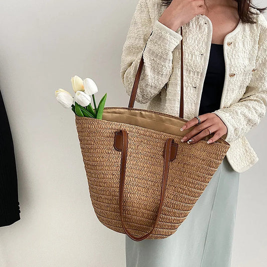 Straw Woven Beach Tote - Women's Large Shopper Bag for Summer Getaways Handbags The