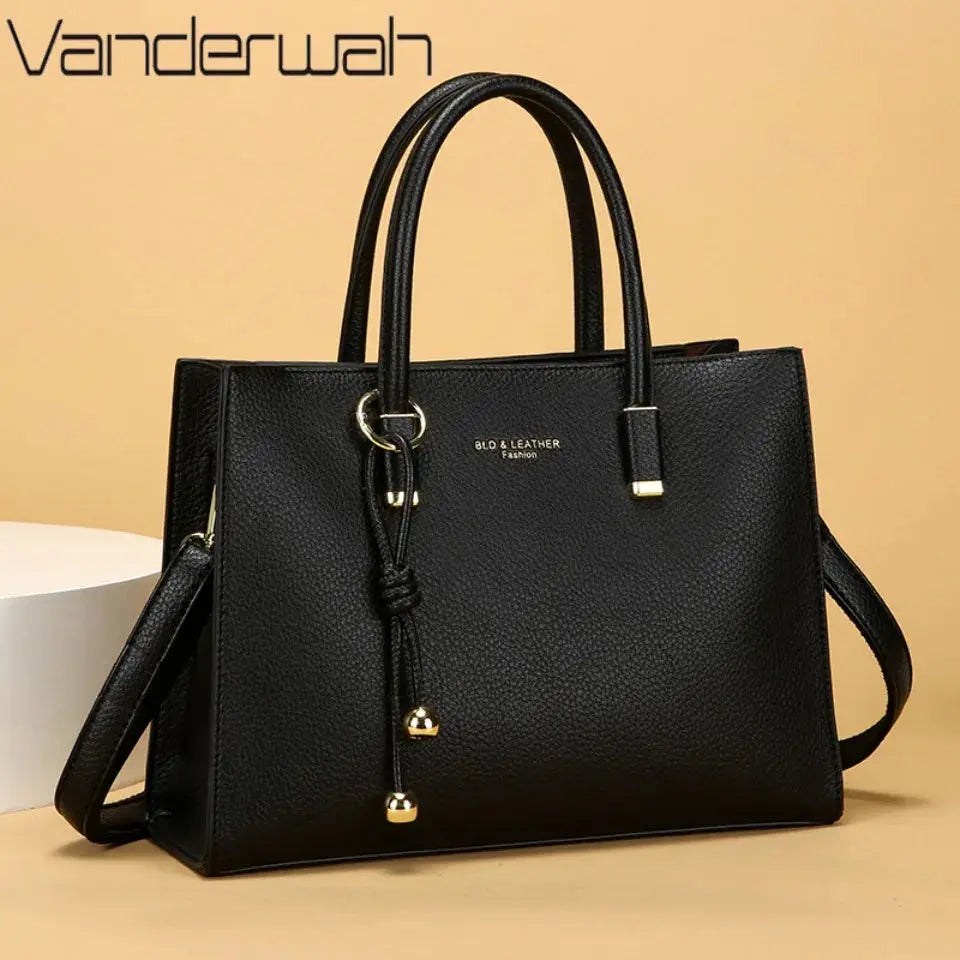 Large-Capacity Triple-Compartment Tote - Women's Synthetic Leather Shoulder & Crossbody Bag Handbags The