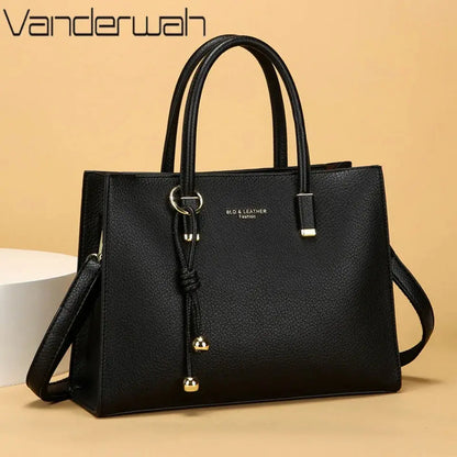 Large-Capacity Triple-Compartment Tote - Women's Synthetic Leather Shoulder & Crossbody Bag Handbags The