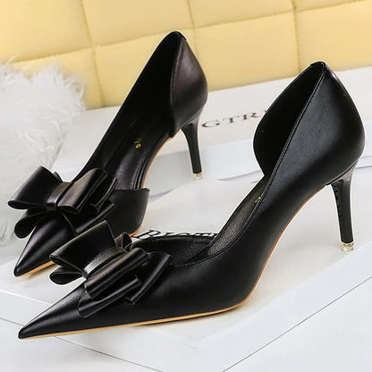 Bow Pointed-Toe 10.5CM Stiletto Pumps - Women's Classic Party Heels Handbags The