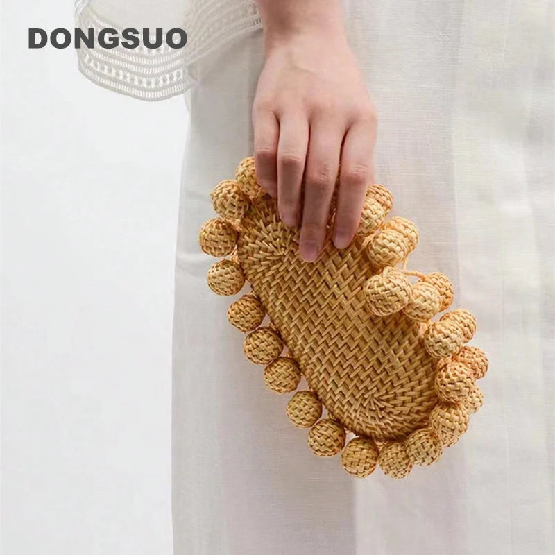 Rattan Egg Clutch Bag - Women's Summer Wedding & Beach Purse Handbags The