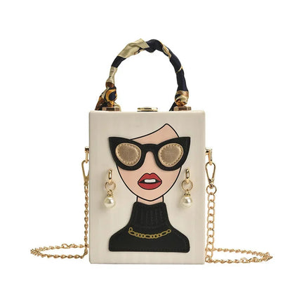 Structured Box Evening Bag - Women's Hard-Shell Party Purse with Chain Strap Handbags The