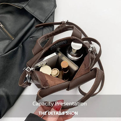 Compact Square Crossbody Bag - Women's PU Leather Zipper Shoulder Handbag Handbags The