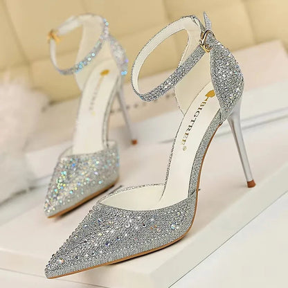Rhinestone Wedding Heels - Women's 10CM Dress Sandals Handbags The