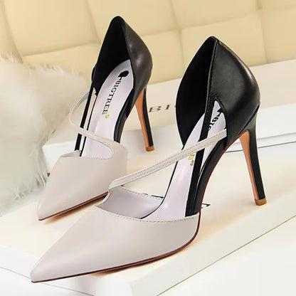 Pointed-Toe 9.5CM Stiletto Pumps - Women's Fashion Dress Heels in black and nude colors.