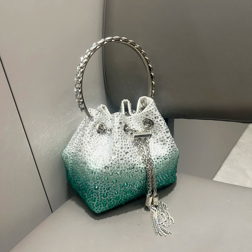 Crystal Bucket Clutch - Women's Shiny Evening Bag for Parties & Special Events Handbags The