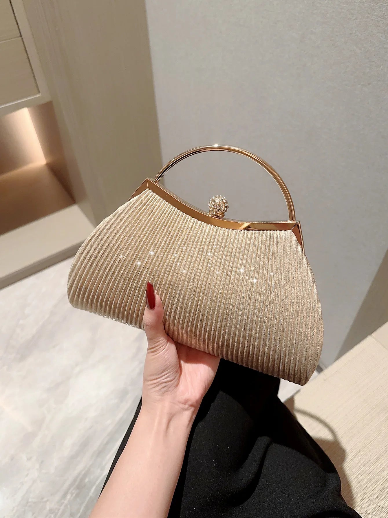Pleated Rhinestone Evening Bag - Women's Handheld Clutch for Parties & Prom Handbags The