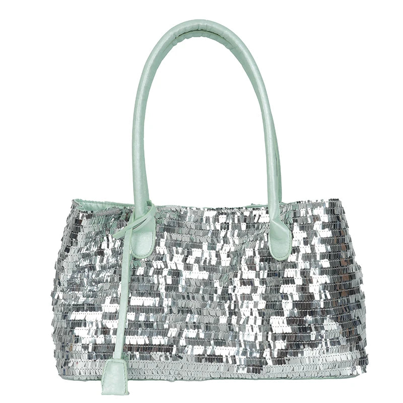 Sequined Underarm Evening Tote - Women's Shiny Party Shoulder Bag Handbags The