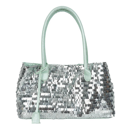 Sequined Underarm Evening Tote - Women's Shiny Party Shoulder Bag Handbags The