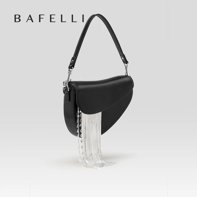 Tassel Saddle Bag - Women's Leather Crossbody Handbag for Chic Everyday Wear Handbags The