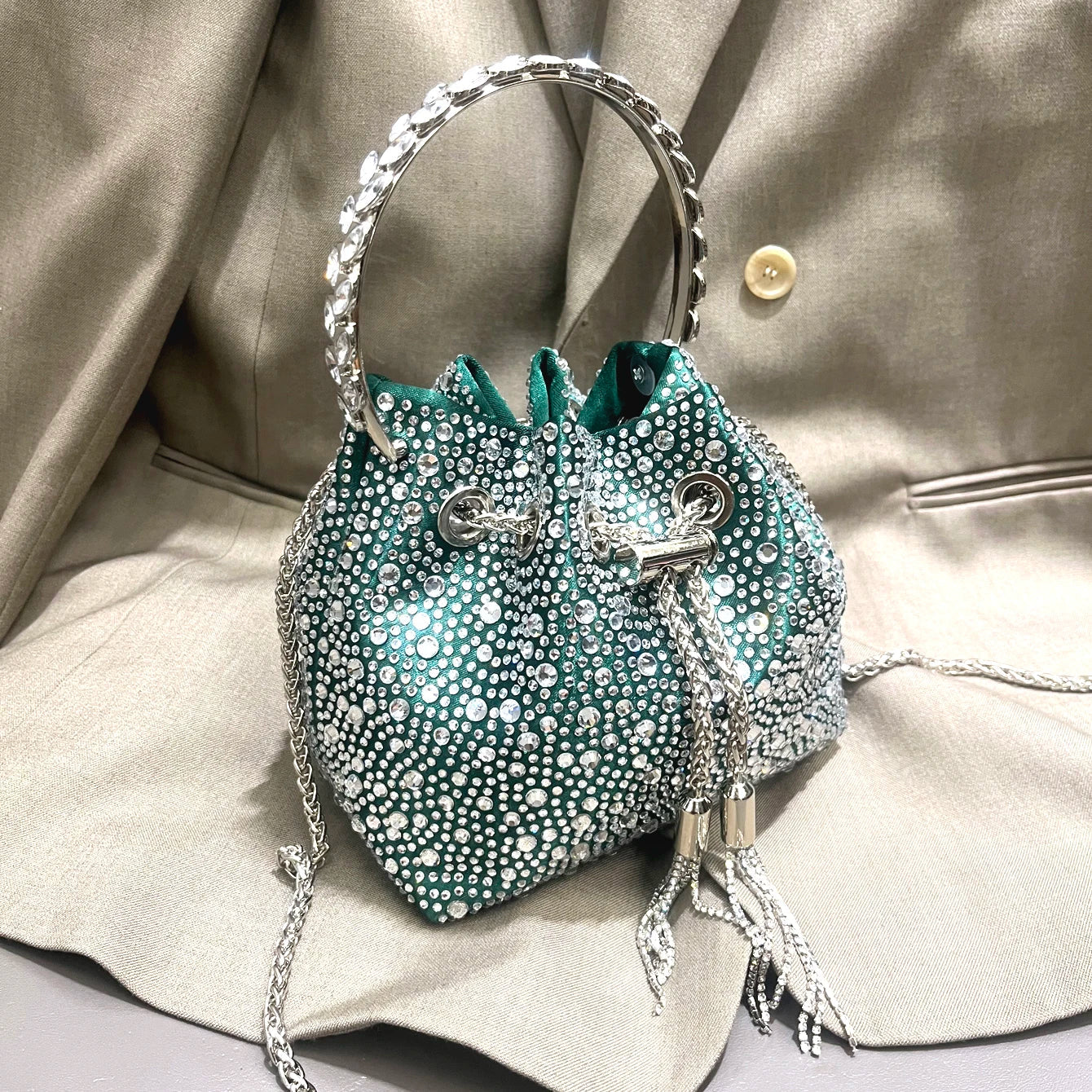 Crystal Bucket Clutch - Women's Shiny Evening Bag for Parties & Special Events Handbags The