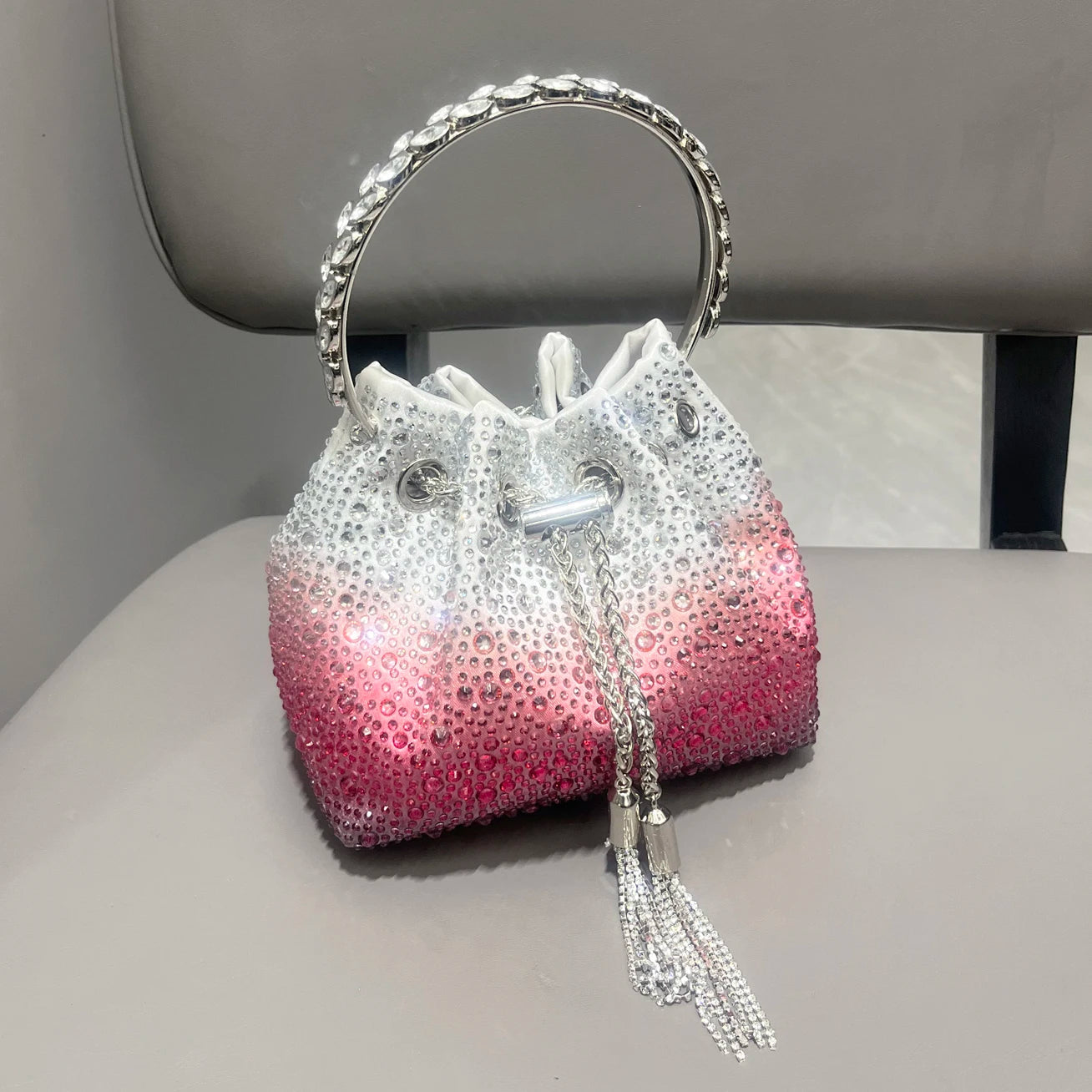 Crystal Bucket Clutch - Women's Shiny Evening Bag for Parties & Special Events Handbags The