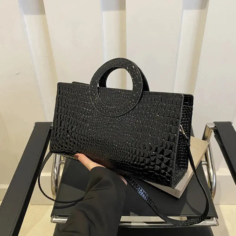 Crocodile-Pattern Square Satchel Bag - Women's PU Leather Shoulder & Messenger Handbag Handbags The
