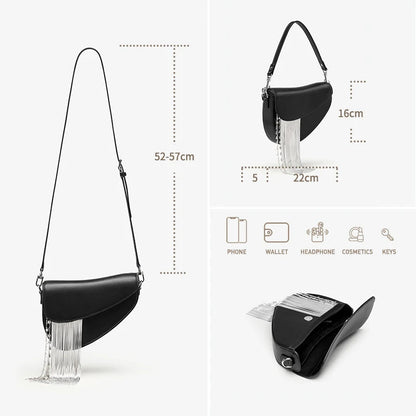 Tassel Saddle Bag - Women's Leather Crossbody Handbag for Chic Everyday Wear Handbags The