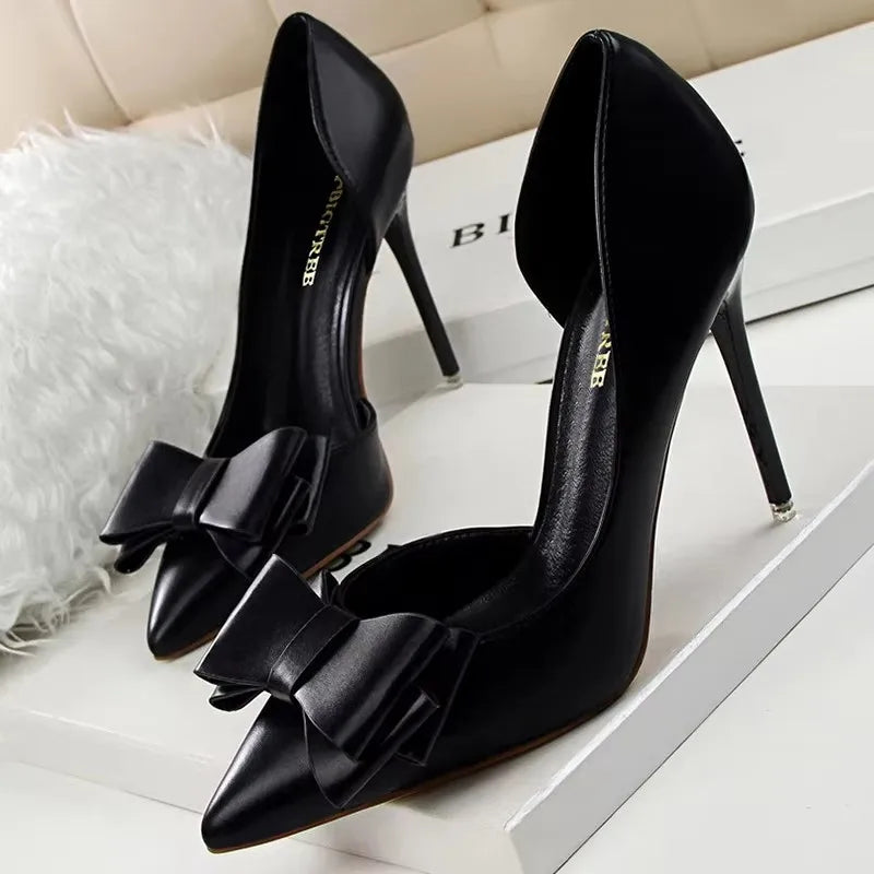 Bow Pointed-Toe 10.5CM Stiletto Pumps - Women's Classic Party Heels Handbags The