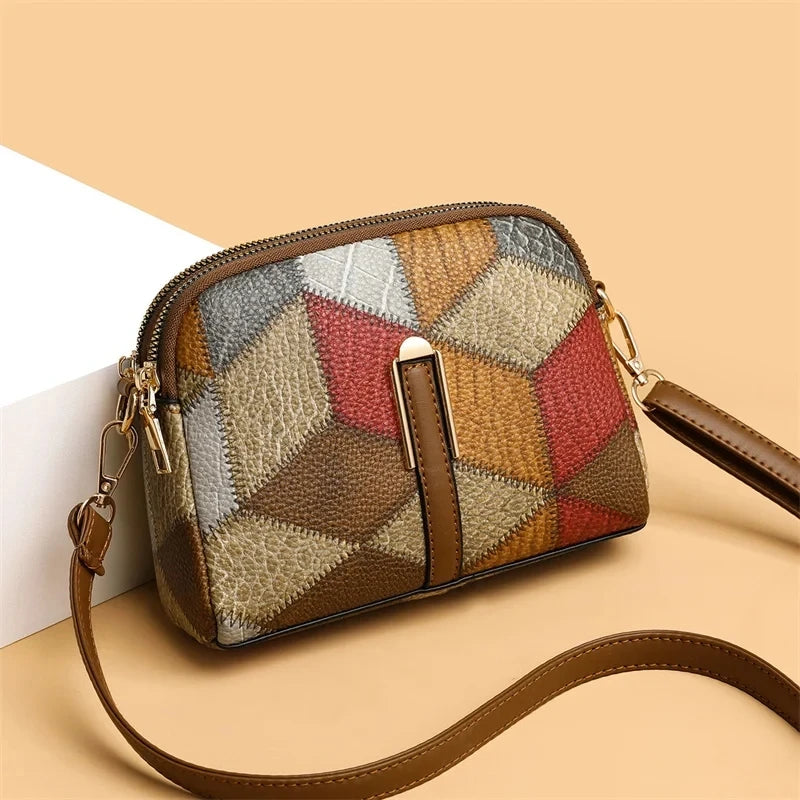 Plaid Patchwork Satchel Bag - Women's Luxury PU Leather Shoulder & Messenger Tote Handbags The
