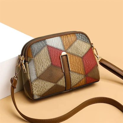Plaid Patchwork Satchel Bag - Women's Luxury PU Leather Shoulder & Messenger Tote Handbags The