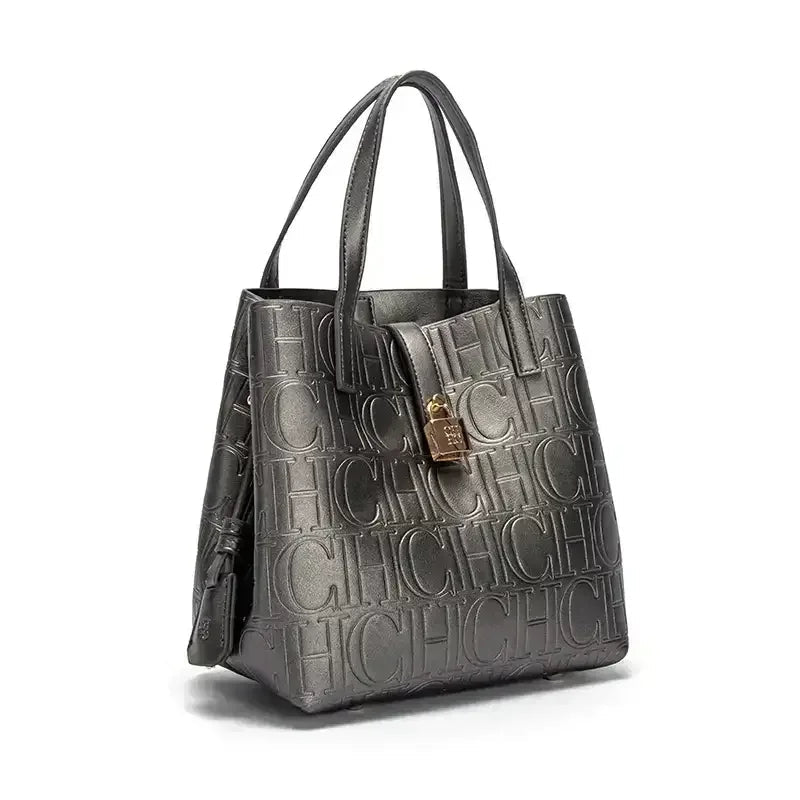 Embossed Crossbody Tote Bag - Women's Large-Capacity Letter Detail Handbag Handbags The