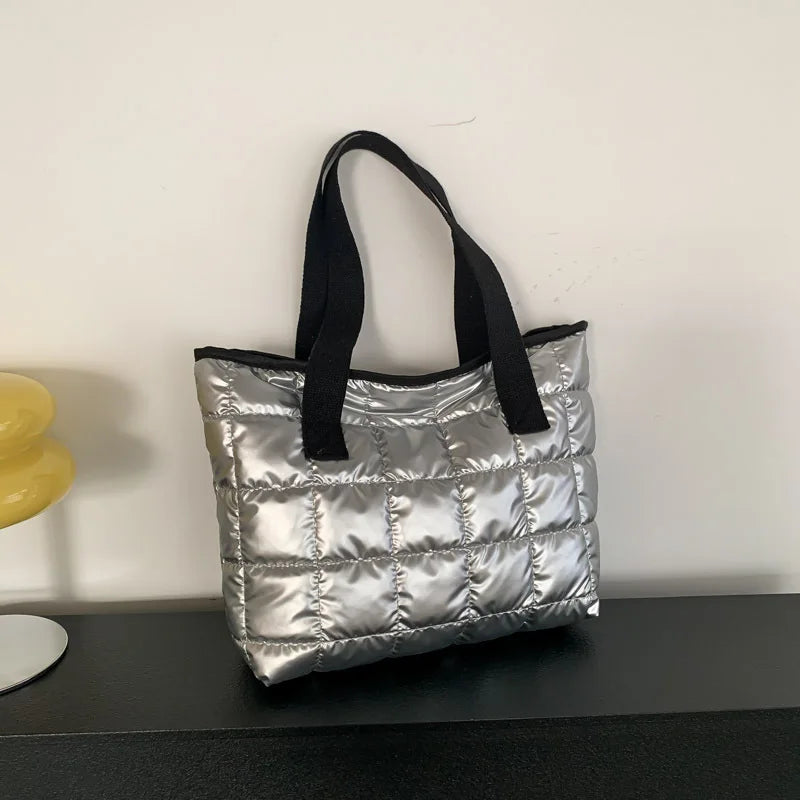 Quilted Padded Tote Bag - Women's Large-Capacity Lightweight Shoulder Shopper Handbags The
