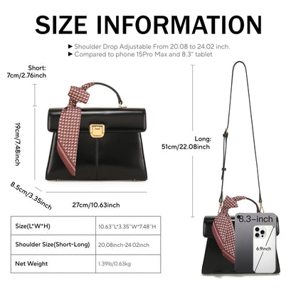 Scarf Accent Leather Handbag - Women's Structured Shoulder Bag for Commuting Handbags The