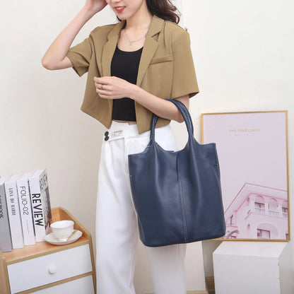 Genuine Leather Bucket Tote - Women's Commuter Shoulder Bag for Work & Weekends Handbags The