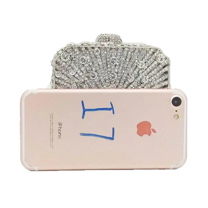 Crystal Minaudiere Clutch - Women's Bridal Evening Bag for Weddings & Galas Handbags The