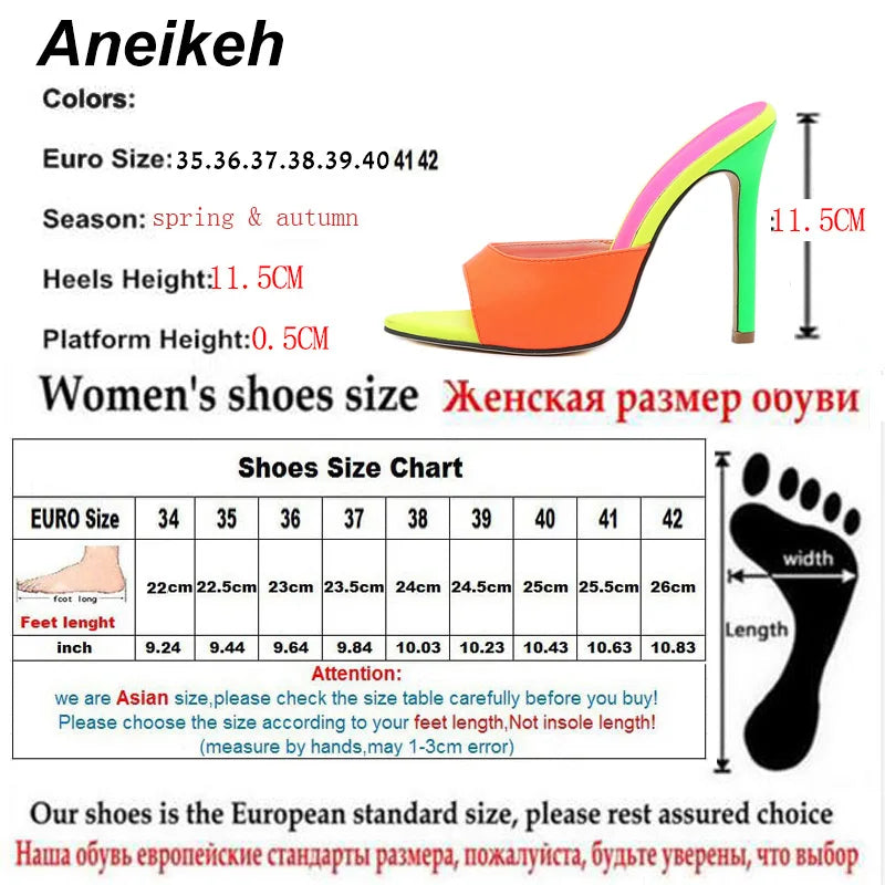 Pointed-Toe Mule Heels - Women's High Heel Party Sandals showcasing a vibrant neon design and high stiletto heel.