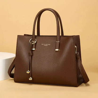 Large-Capacity Triple-Compartment Tote - Women's Synthetic Leather Shoulder & Crossbody Bag Handbags The