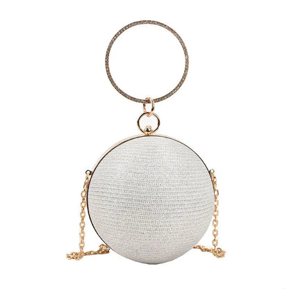 Metallic Round Evening Bag - Women's Ring Handle Wedding Clutch Handbags The