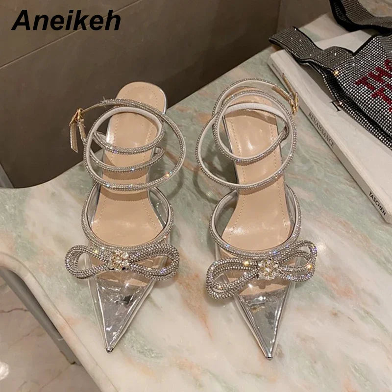 Crystal Butterfly Bow Pointed-Toe Pumps - Women's Party Heels Handbags The