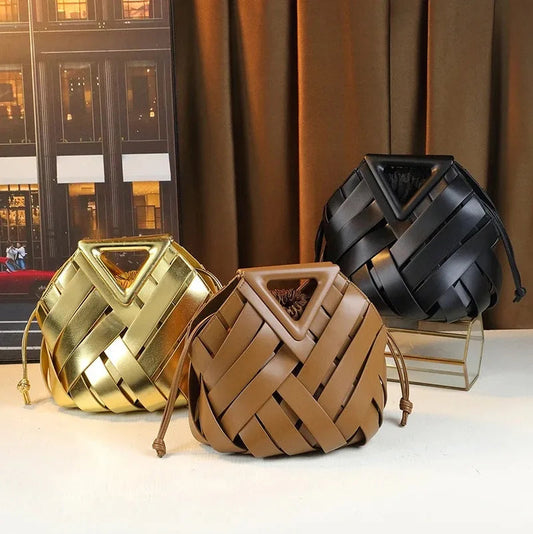 Woven Vegan Leather Tote - Women's Top Handle Crossbody Bag for Everyday Use Handbags The