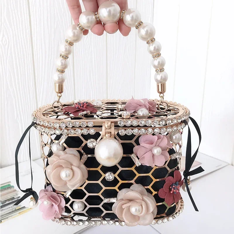 Pearl Accent Evening Clutch - Women's Elegant Handbag for Weddings & Parties Handbags The