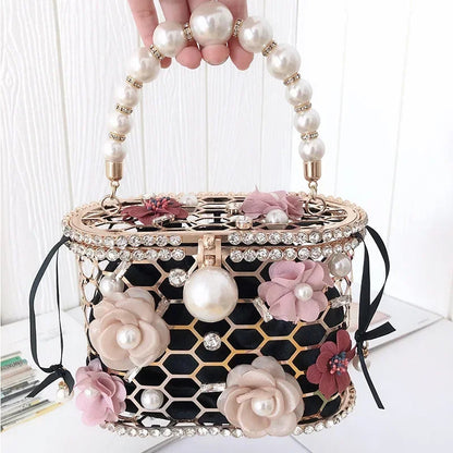 Pearl Accent Evening Clutch - Women's Elegant Handbag for Weddings & Parties Handbags The