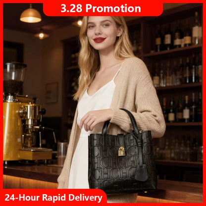 Embossed Crossbody Tote Bag - Women's Large-Capacity Letter Detail Handbag Handbags The
