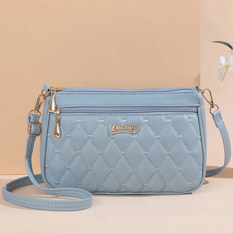 Embroidered Satchel Handbag - Women's PU Leather Messenger Bag with Pom Charm Handbags The