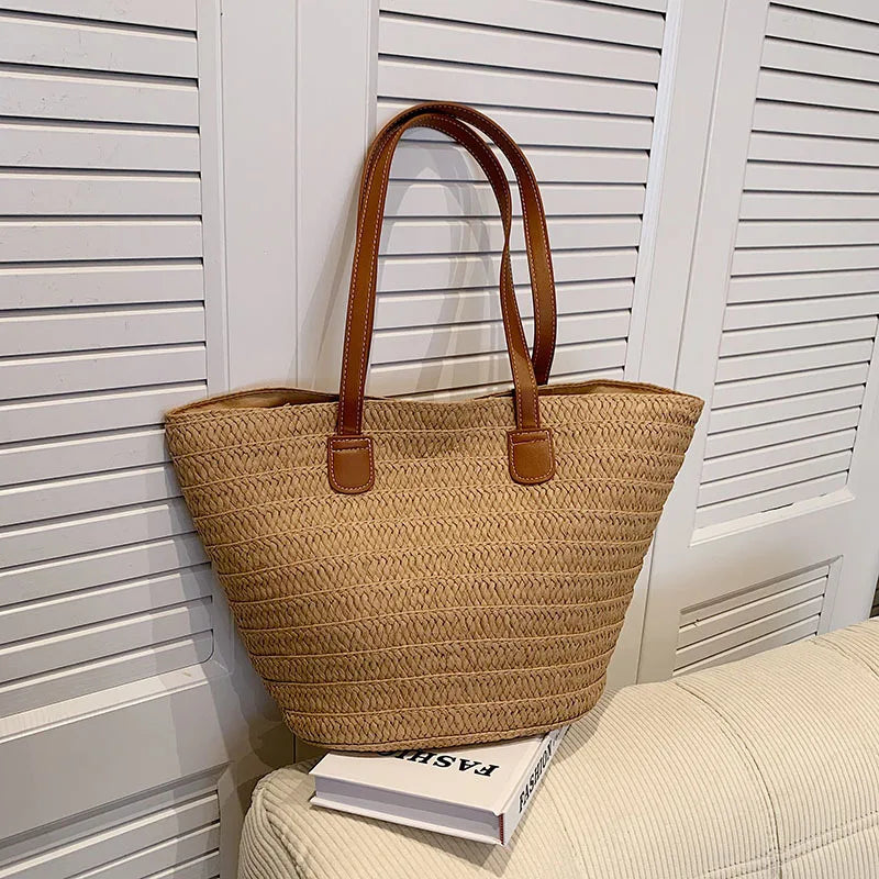 Straw Woven Beach Tote - Women's Large Shopper Bag for Summer Getaways Handbags The