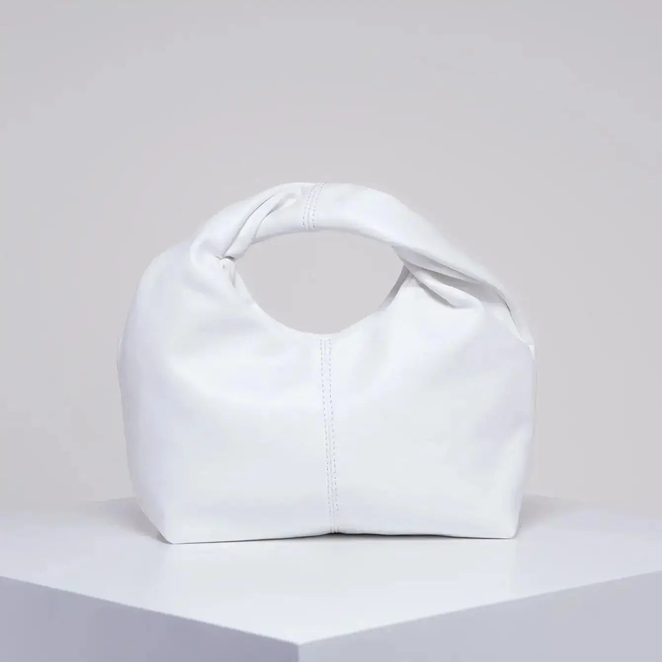 Twist-Handle Square Clutch Bag - Women's Ruched PU Top-Handle Shoulder Bag Handbags The