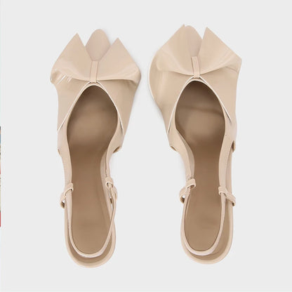 Patent Leather Bow Slingback Heels - Women's Pointed-Toe