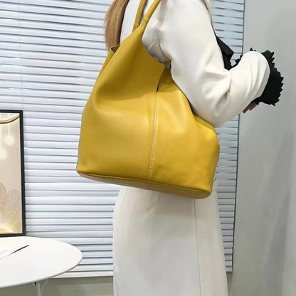 Genuine Leather Bucket Tote - Women's Commuter Shoulder Bag for Work & Weekends Handbags The
