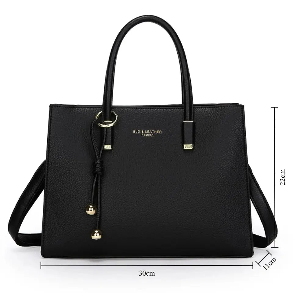 Large-Capacity Triple-Compartment Tote - Women's Synthetic Leather Shoulder & Crossbody Bag Handbags The