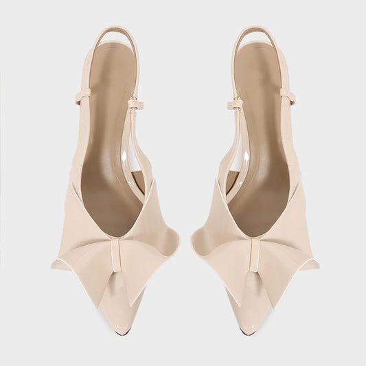 Patent Leather Bow Slingback Heels - Women's Pointed-Toe