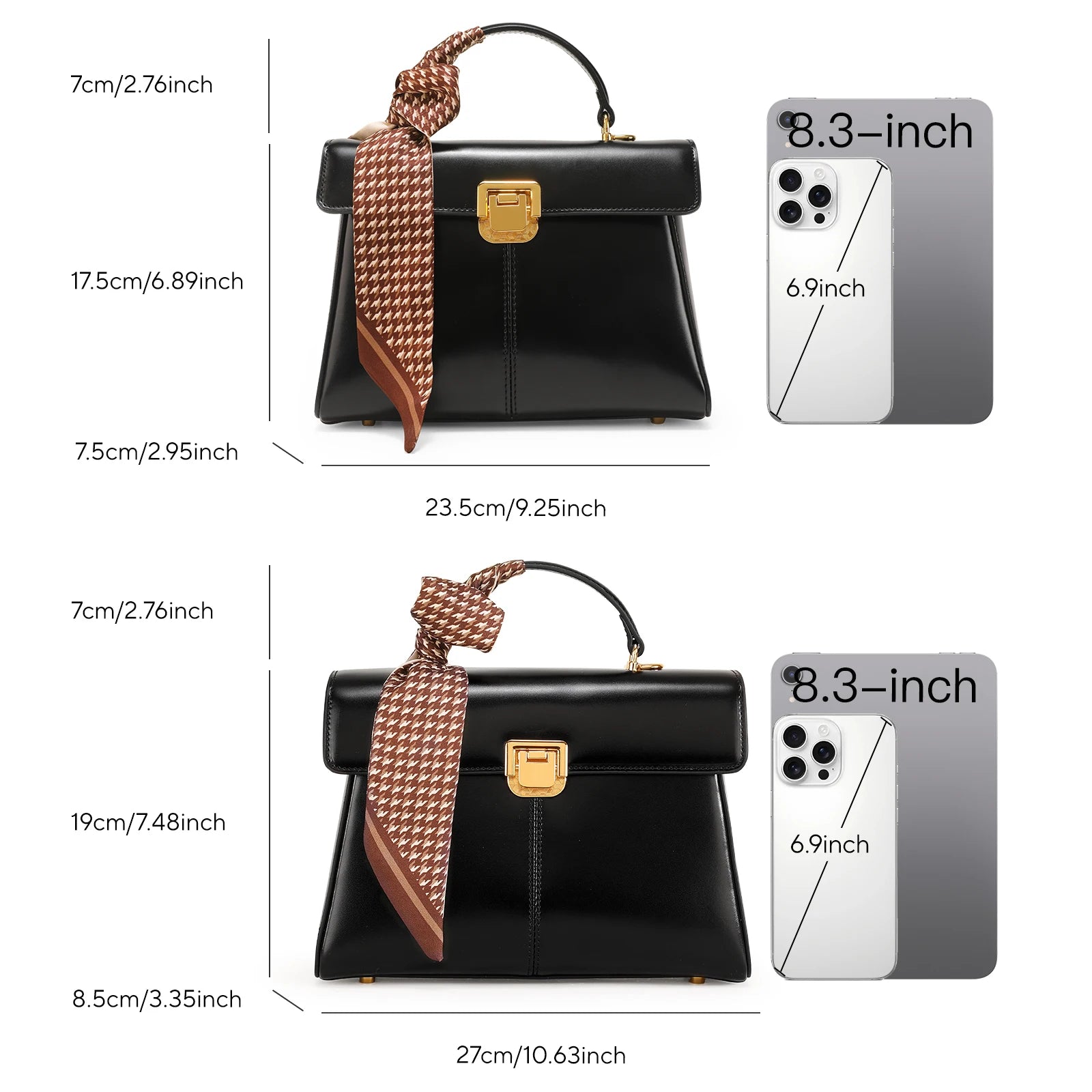 Scarf Accent Leather Handbag - Women's Structured Shoulder Bag for Commuting Handbags The