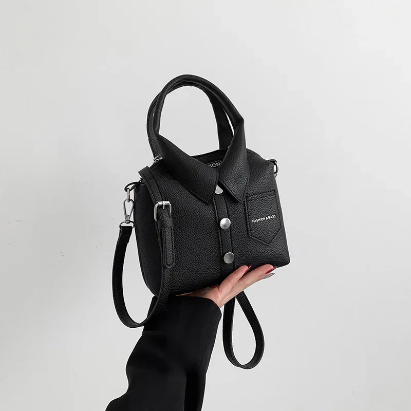 Compact Square Crossbody Bag - Women's PU Leather Zipper Shoulder Handbag Handbags The