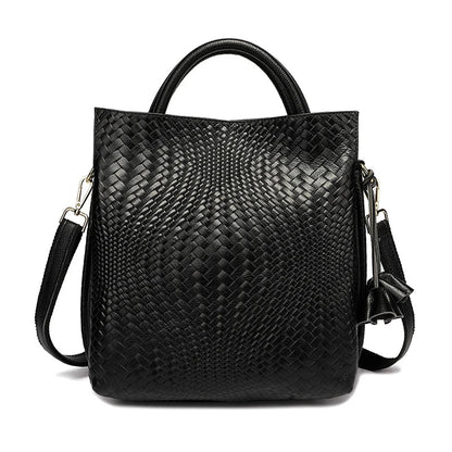 Woven Cowhide Tote Bag - Women's Luxury Commuter Shoulder Handbag Handbags The