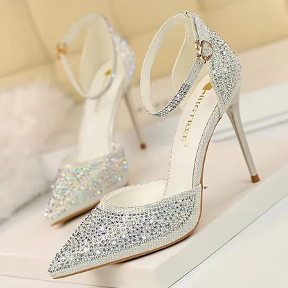 Rhinestone Wedding Heels - Women's 10CM Dress Sandals Handbags The