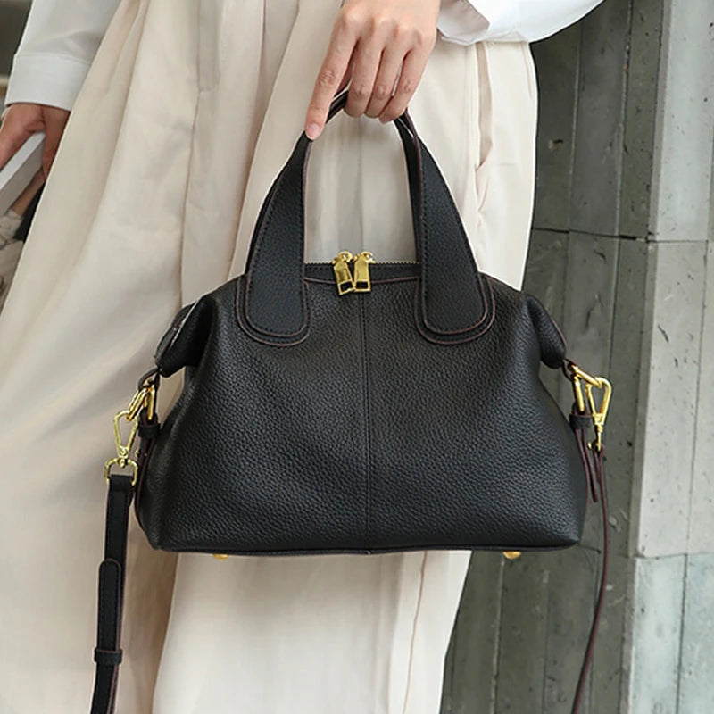 Retro Cow Leather Shoulder Bag - Women's Large-Capacity Genuine Leather Crossbody Handbags The